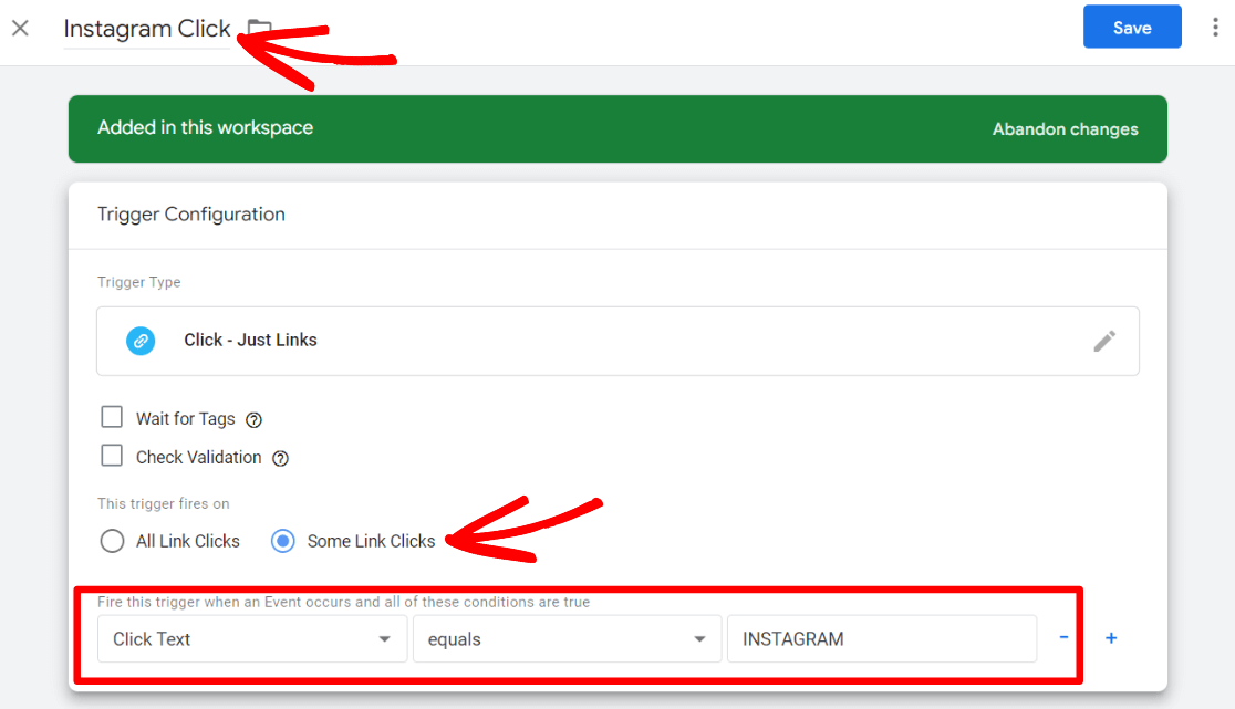 Instagram 点击 GTM 触发器