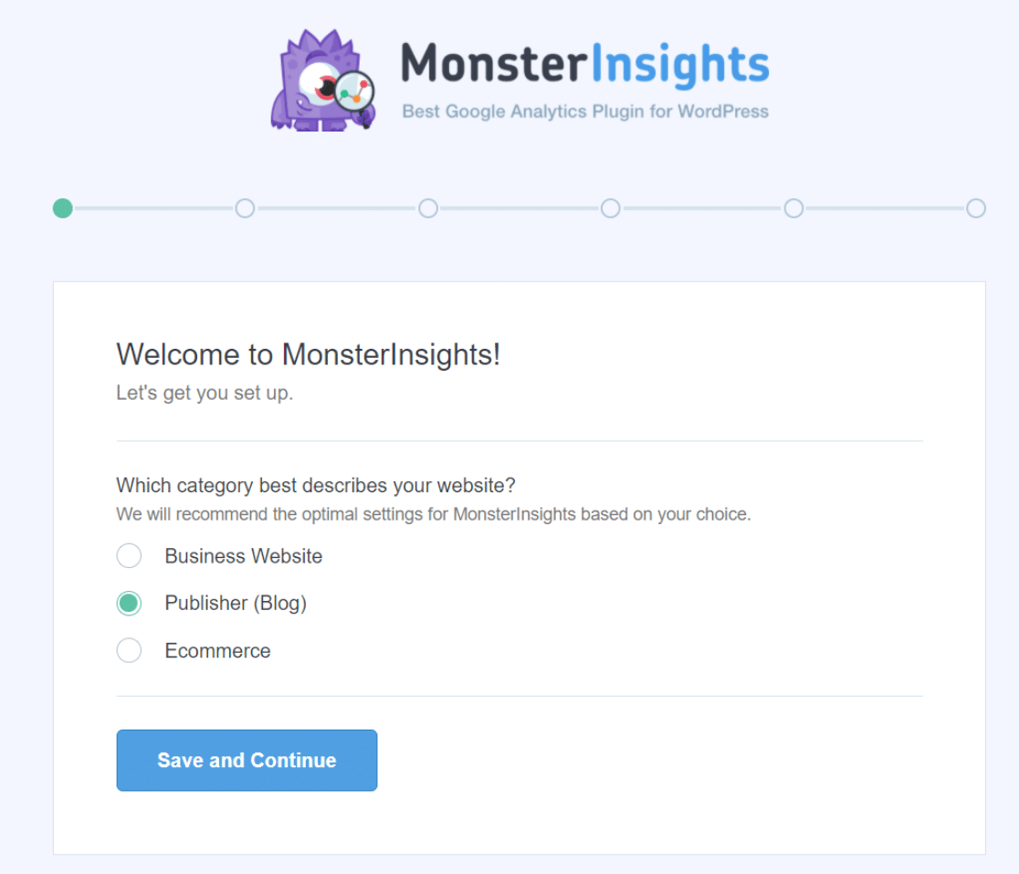 Monsterinsights 设置向导