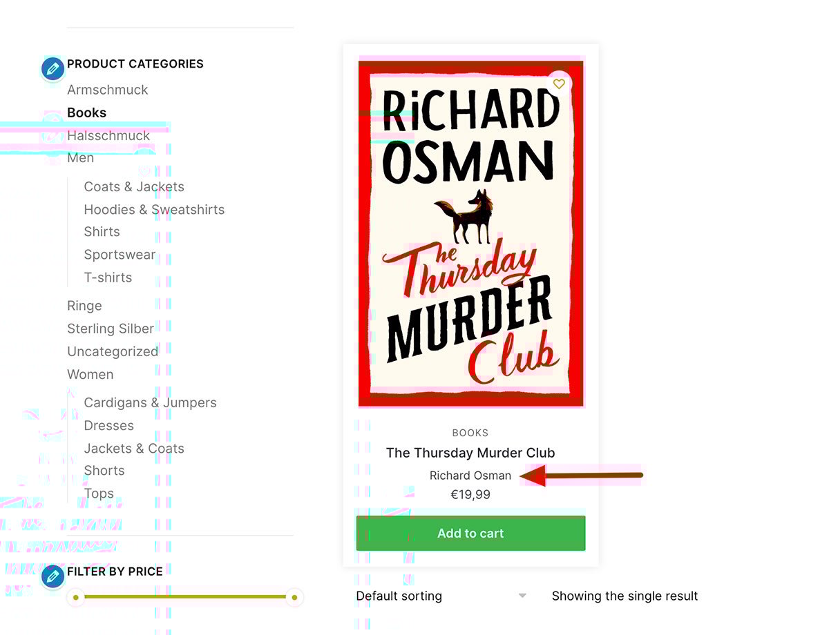 商店页面上显示的作者字段